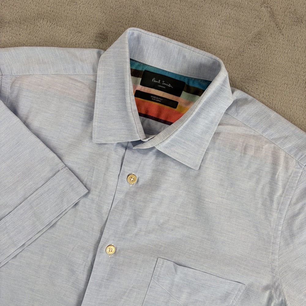 Paul Smith London Soho Fit Shirt in Blue Men 15.5 Short Sleeve Made in Italy